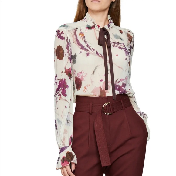Reiss Tops - Reiss Rosa Floral Chiffon Ruffle Bell Cuff Top NWT